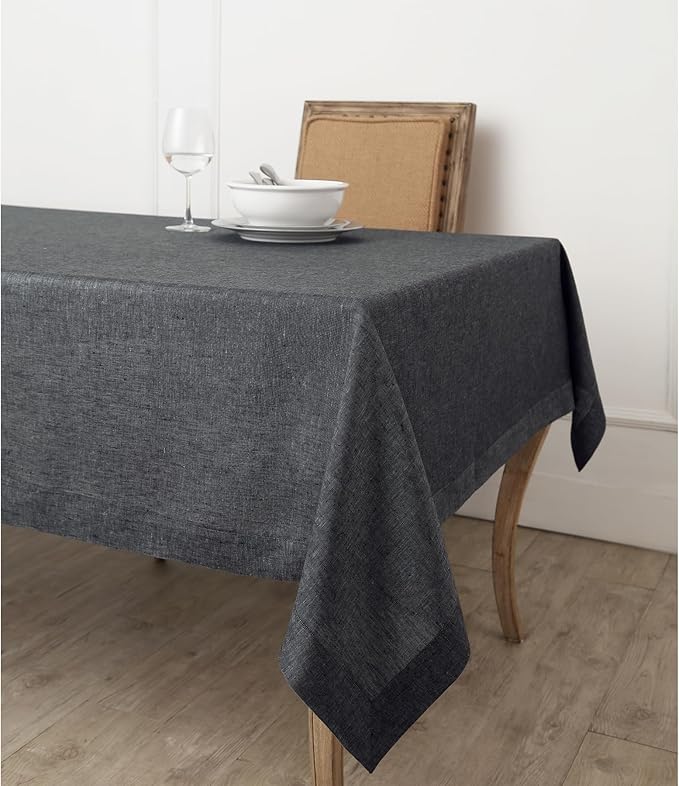 Solino Home Linen Tablecloth 54 x 72 Inch - 100% Pure Linen Charcoal Grey Table Cloth for Rectangular Tables - Athena, Machine Washable Cloth Tablecloth for Winter, Spring