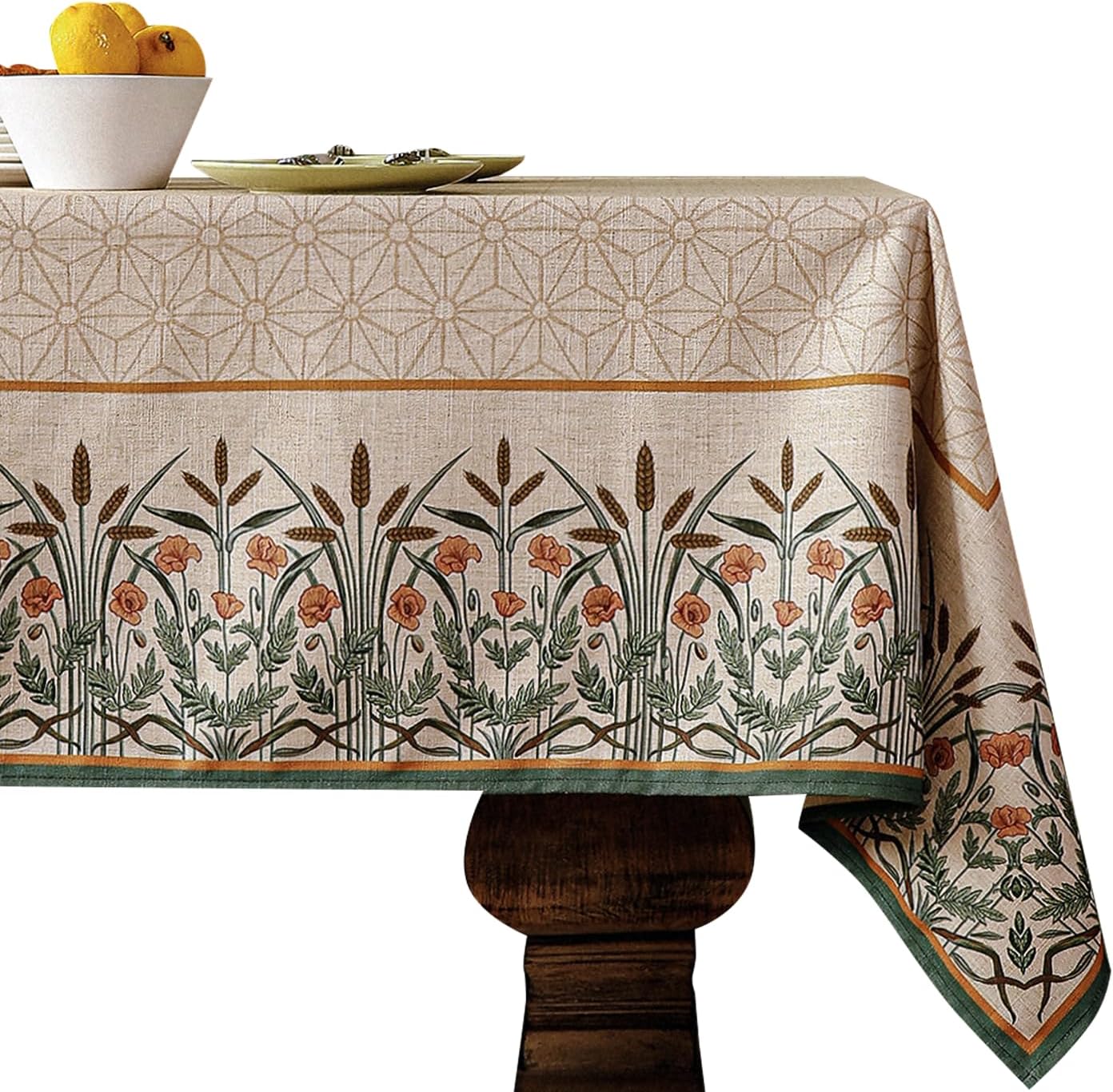 patdrea Designer French Light Brown Rectangular Table Cloth,Linen Floral Durable Breathable Extra Long Tablecloth,Decor for Kitchen Dining,Parties,Party,Christmas,Thanksgiving,63"x110"-Cudillero