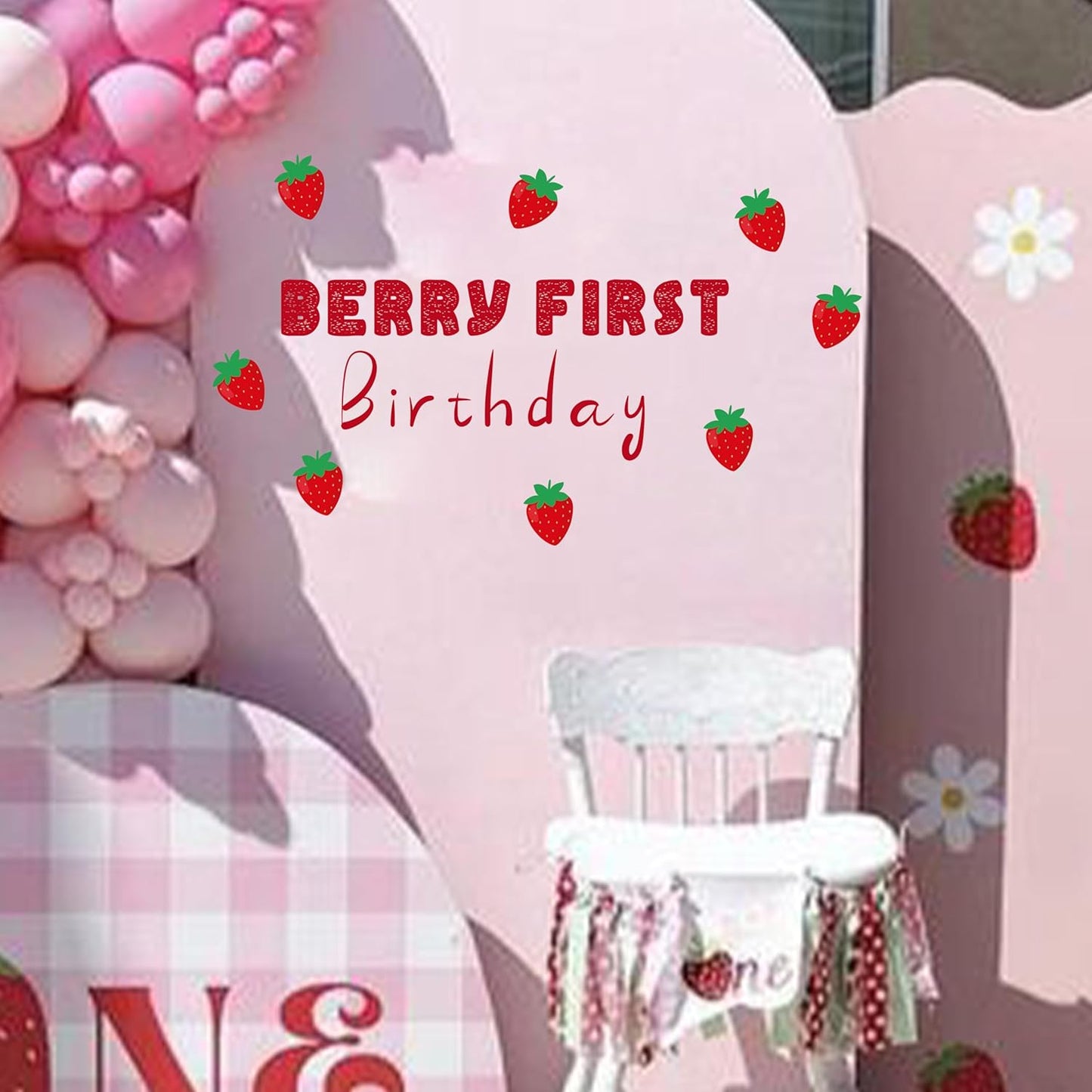 Berry First Birthday Decal - Strawberry Berry Theme Baby 1st Birthday Party Decorations Supplies Wall Sticker,Berry First Birthday Sign Balloon Arch Background Wall Decoration Sticker