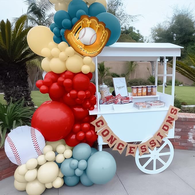 Baseball Balloon Arch Kit, Red Dusty Slate Blue Ivory Nude Balloon Garland for Baseball Birthday Party Decorations Boys Summer Baby Shower Rookie of The Year First Birthday Sport Themed Decorations