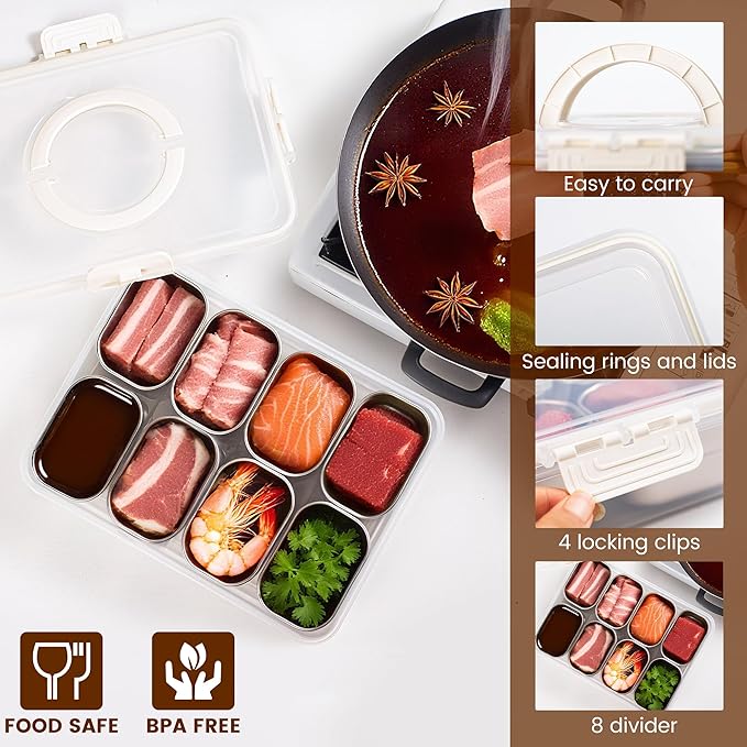 Stainless Steel Snackle Box Container with Lids and Handle, Dishwasher Safe - 8 Divider Portable Reusable Snacklebox,for Travel Beach for Charcuterie Veggie Fruit Candy