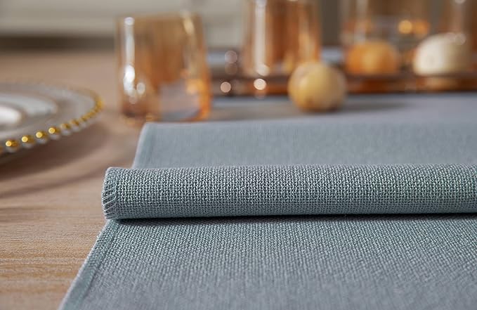 ZeeMart Dusty Blue Table Runners 90 Inches Long, Burlap Linen Style Rustic Farmhouse Table Runner, Long Boho Dining Table Runner, 13x90 Inches, Light Dusty Blue
