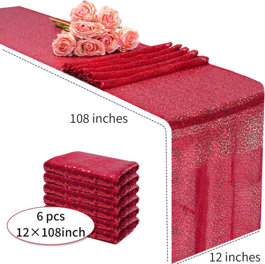 12x108 inch Red Sequin Table Runner Sparkly Glitter Table Linens 6 Packs for Party Decorations Wedding Birthday Baby Shower Engagement Anniversary