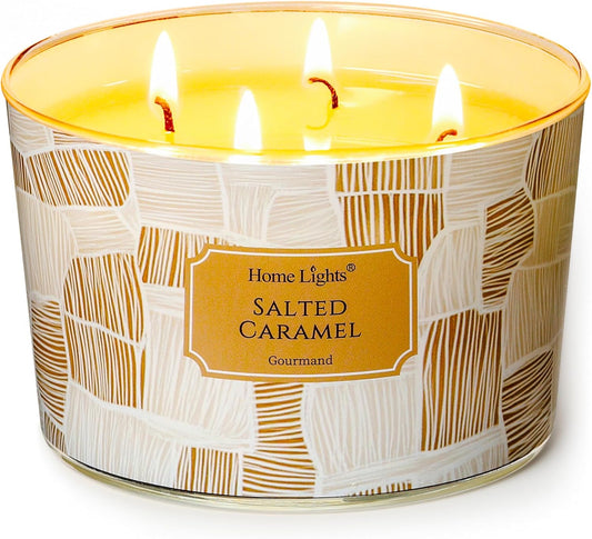 HomeLights Soy Wax Candles for Home Scented, 4-Wick Candles in Salted Caramel Scented, Rustic Modern Aromatherapy Candles Gift for Parties, Relaxing, 18oz