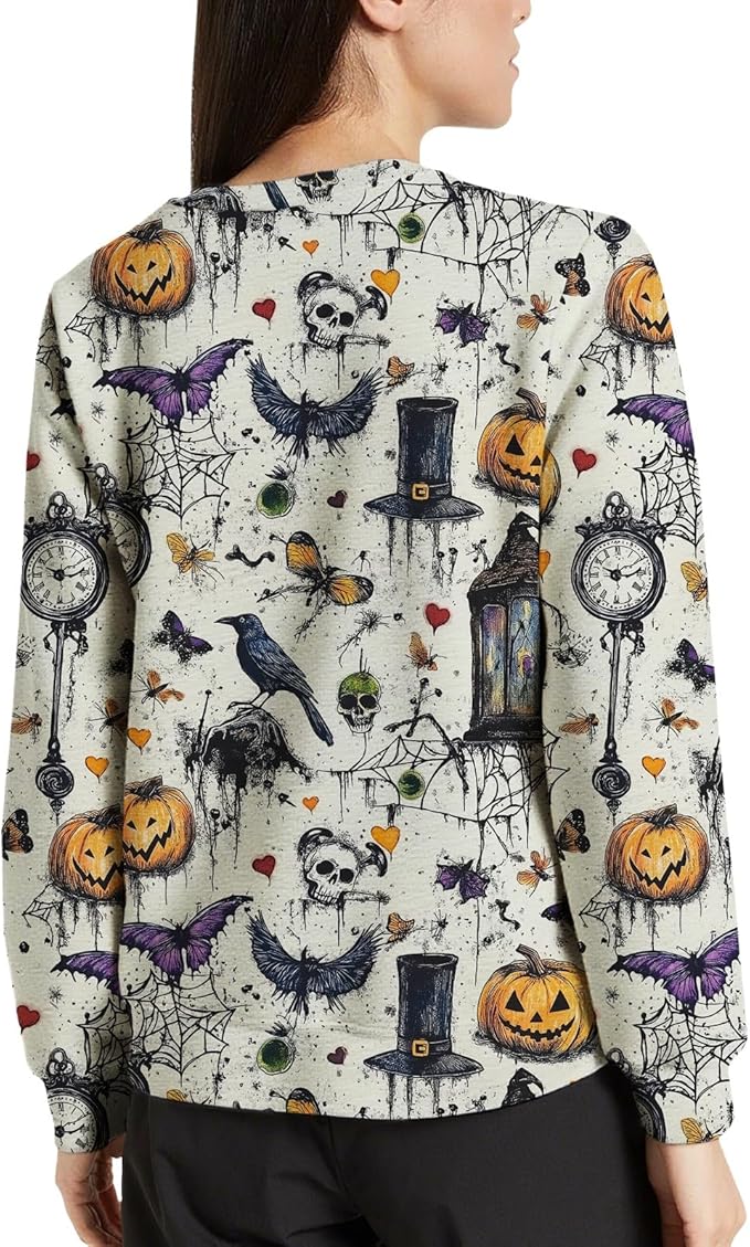 LIZALIG Pullover Cute Sweatshirt Orange Skeleton Fall Festive FunWomens Design Bat Holiday Party Outings Pumpkin Print