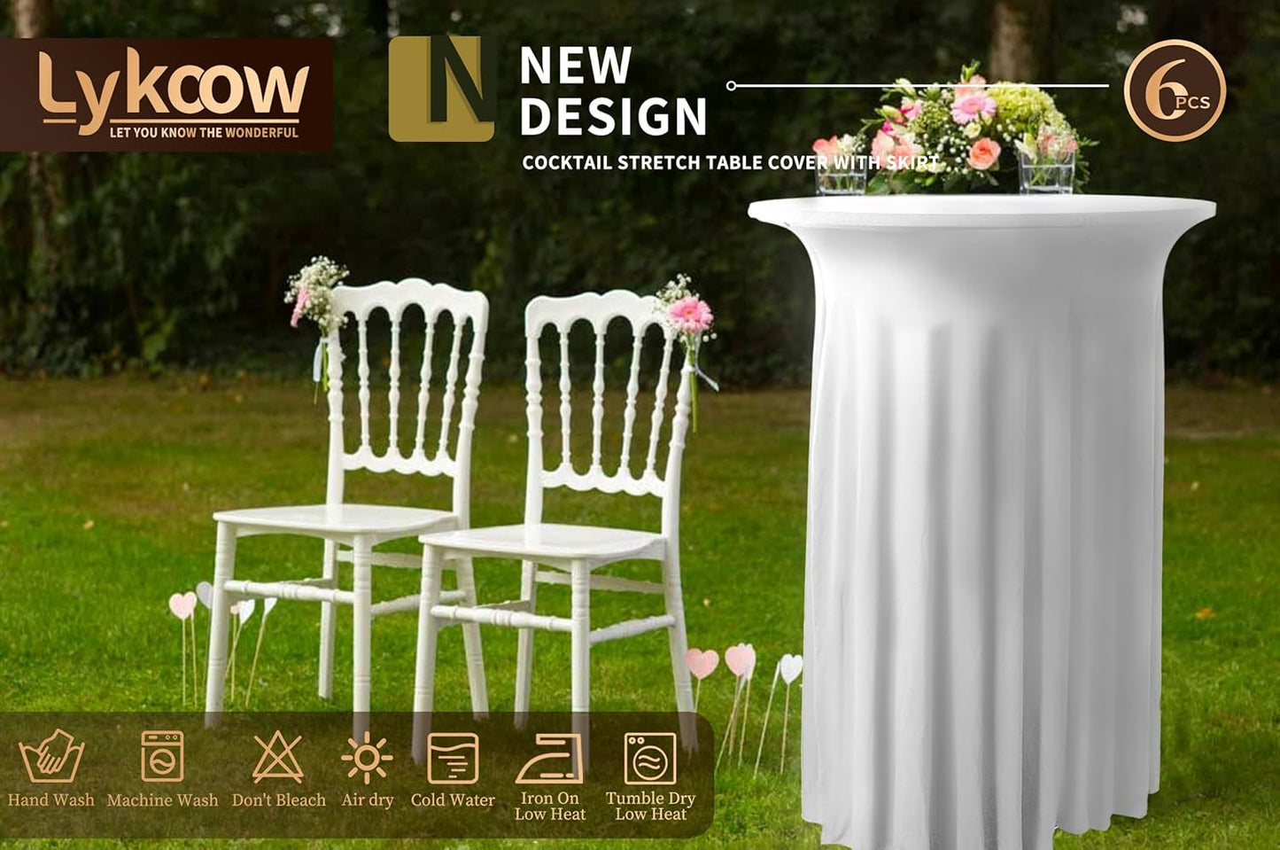6 Packs Cocktail Table Covers Black Cocktail Table Cloth 32"x 43" Spandex Stretch Small Round Tablecloth for 32in Table with Wavy Drapes Fitted High Top Table Cloth for Party Wedding Banquet Bar Table