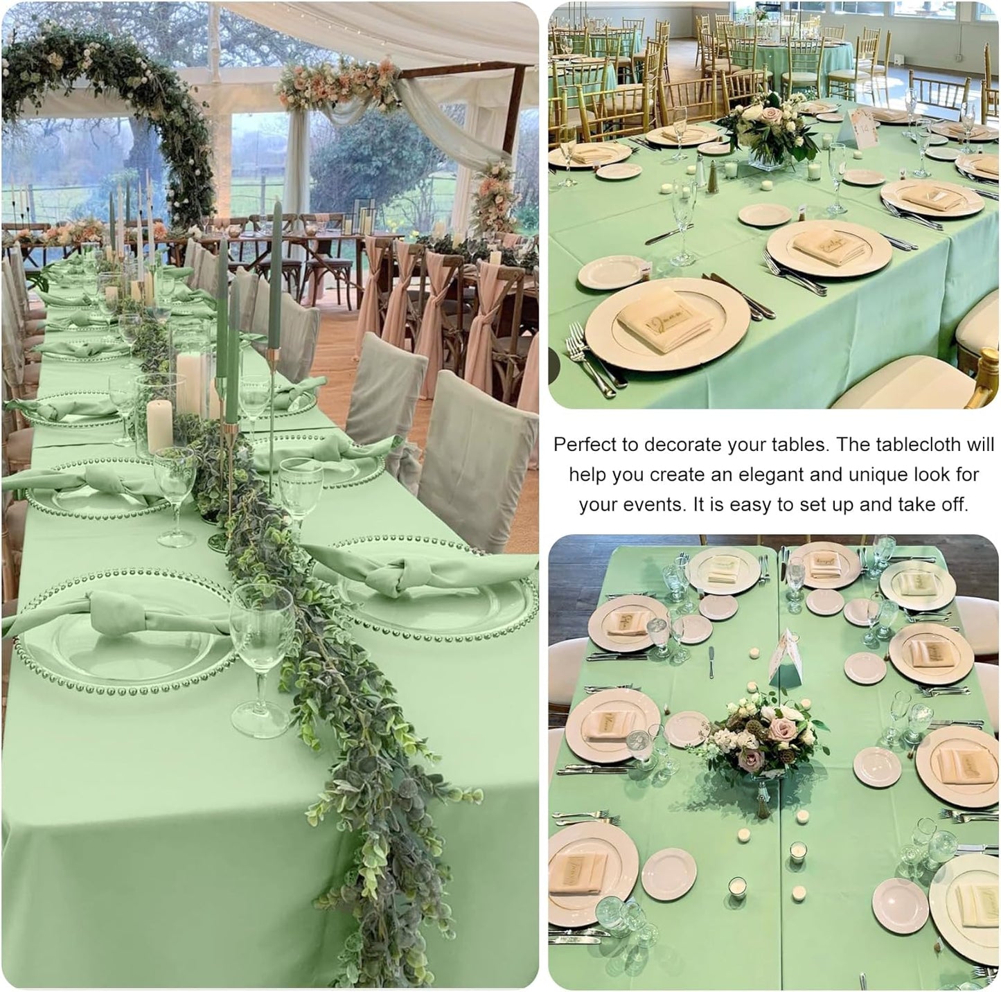 4 Pack Rectangle Tablecloth 90x132Inch Sage Green Washable Polyester Table Cover for Wedding Dining Table Buffet Parties Banquet Decoration