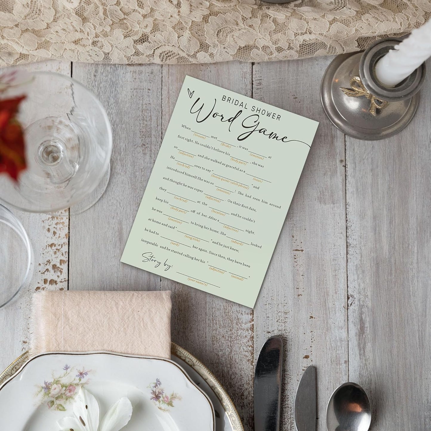 Bridal Shower Games, Bridal Word Game, 25Pcs Minimalist Sage Green Bridal Game Cards, Wedding Shower Games for Guests, Engagement Bachelorette Party Supplies