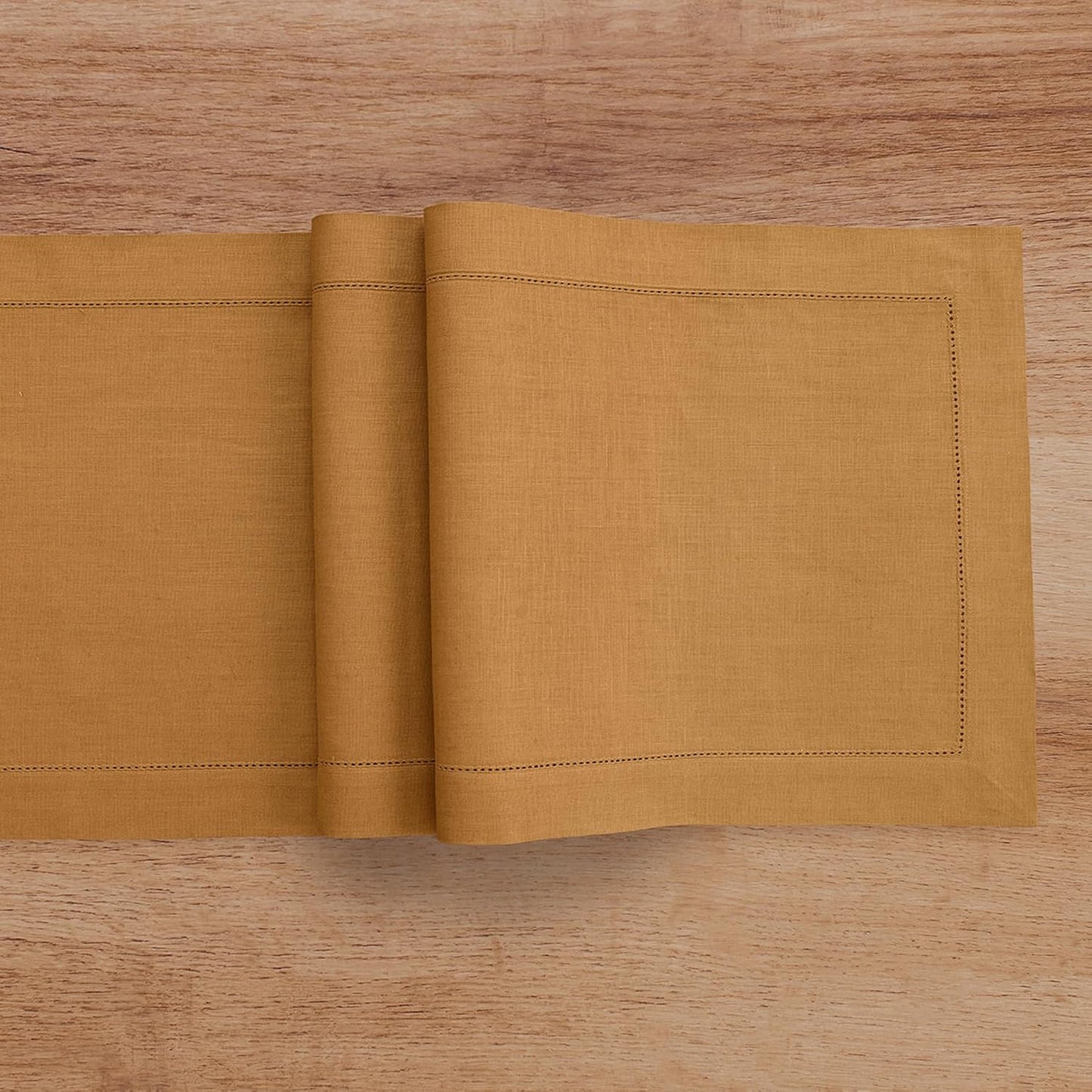 Solino Home Linen Table Runner 48 Inches - 100% Pure Linen Brown Sugar Hemstitch Table Runner 14 x 48 Inch Ideal for Dresser and Coffee Tables - Fall, Autumn, Thanksgiving - Classic Hemstitch