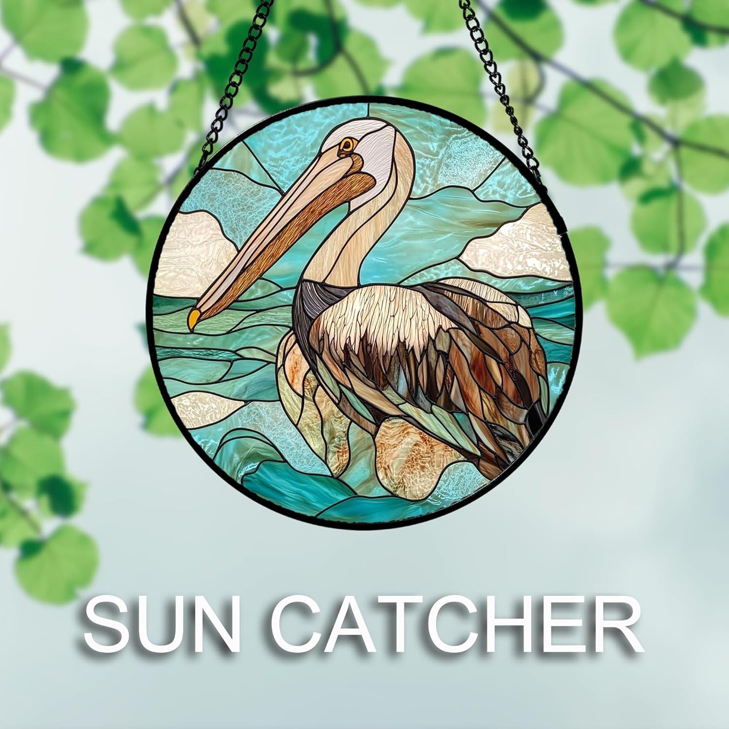 Stained Glass Window Hanging 4 Pcs Set Cyan Ocean Life Theme Large 15" - Sea Starfish Suncatcher Door Garden Sun Catcher Decor Birthday for Mom Woman Nana Men Friend