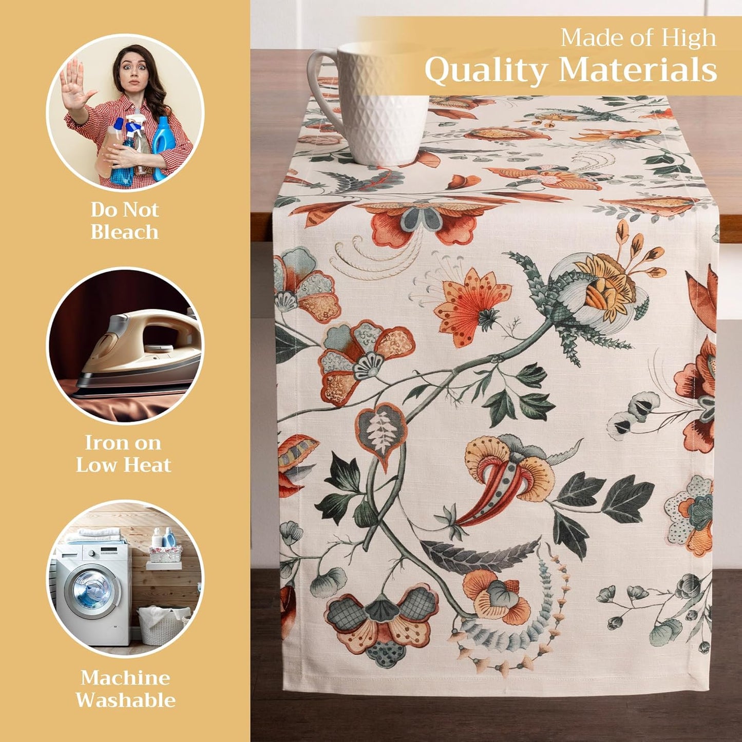 Maison d' Hermine Table Runner 100% Cotton Single Layer Table Runners 72 inches Long for Thanksgiving Christmas Decorations Home Kitchen Dining Party Wedding (Dalida, 14.5" x 72")
