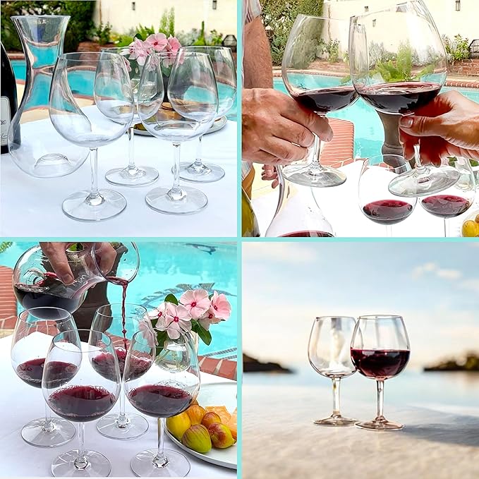 Lily's Home Unbreakable Red Wine Glasses, Made of Shatterproof Plastic and Ideal for Indoor and Outdoor Use, Reusable (22oz each, Set of 4)