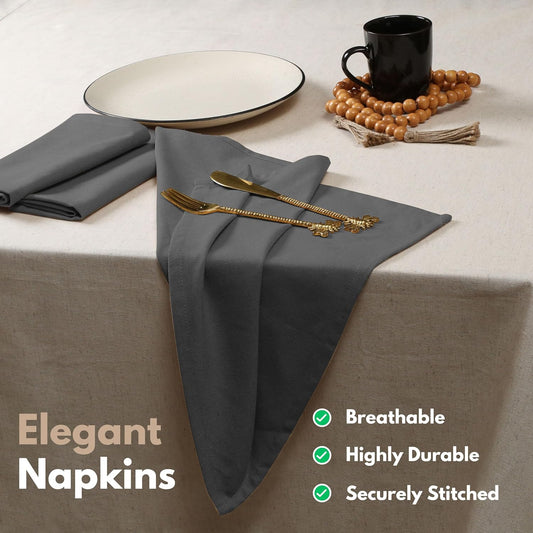 Native Fab Solid Cloth Napkin Set of 4, 100% Cotton, Washable, Reusable Dinner Cloth Napkin 17x17 inches, Table Decor Napkins for Dinner, Events, Grey