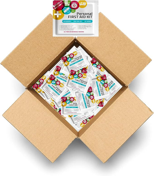 Personal First Aid Kit - Case of 60 | Clean, Treat, Protect Minor Cuts, Scrapes and Burns | Perfect for Home, Office, Car, School, Business, Camping | Individual First Aid Products (Multi-Color)…
