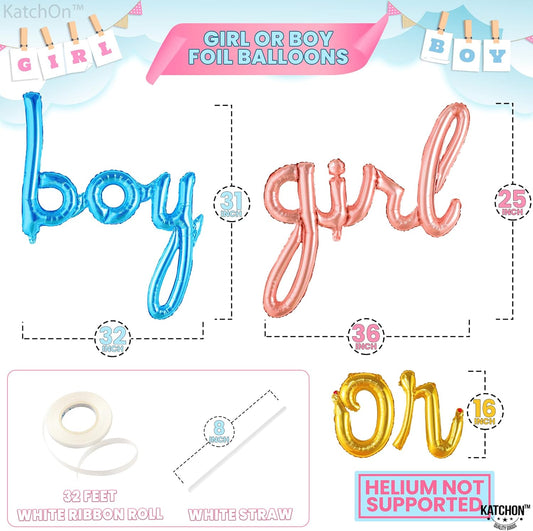 KatchOn, Boy or Girl Script Balloon - 36 Inch | Boy or Girl Balloons, Gender Reveal Decorations | Gender Reveal Sign, Baby gender reveal Balloons