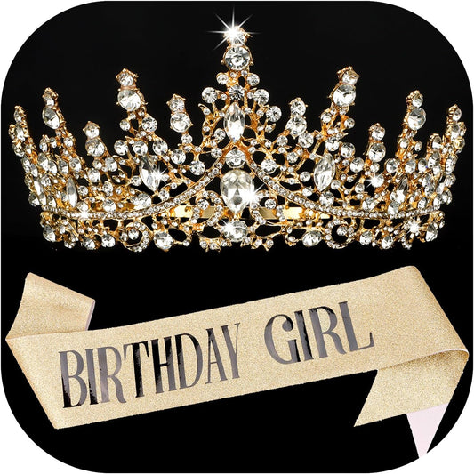 COCIDE Birthday Girl Sash and Crowns for Women - Crystal Birthday Sashes for Party Decoration