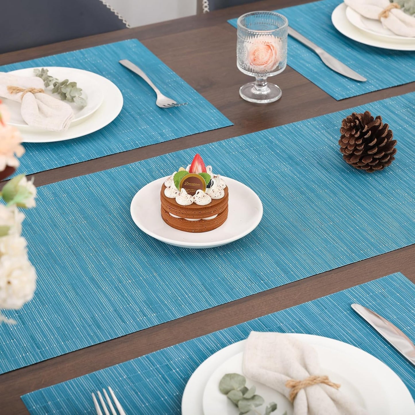 Myir JUN Table Runner, Vinyl Table Runner Indoor 55 Inch Long Arbitrarily Cropped Runner for Table Heatproof for Home Party (Blue, 15 x 55 inch)