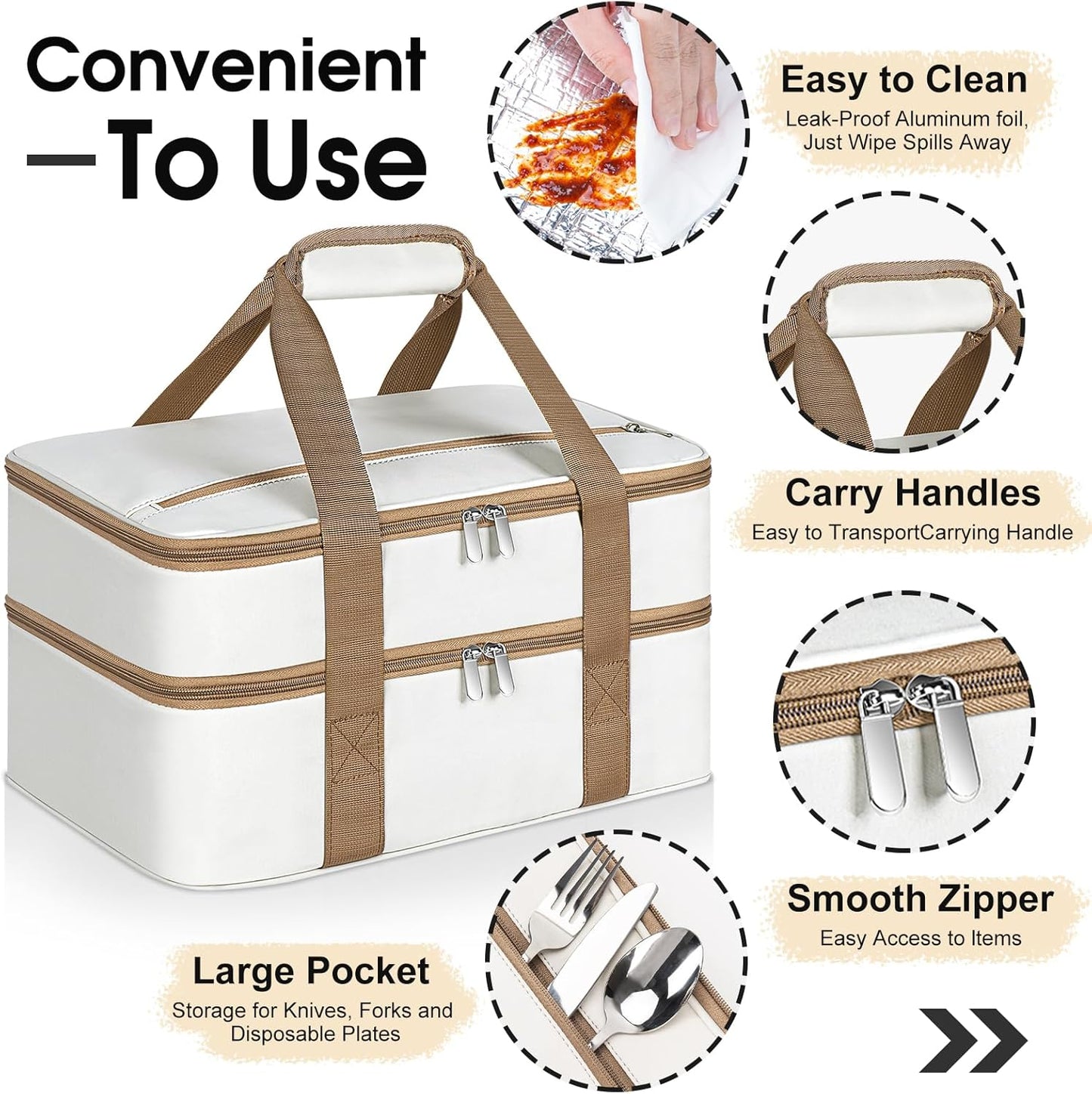 Double Insulated Casserole Carrier, Portable Casserole Carrier for Hot or Cold Food Lunch Tote Warmer or Cooler Bag, Lasagna Lunch Bag for Potluck Parties- Fits 9" x 13" Baking Dish-Beige