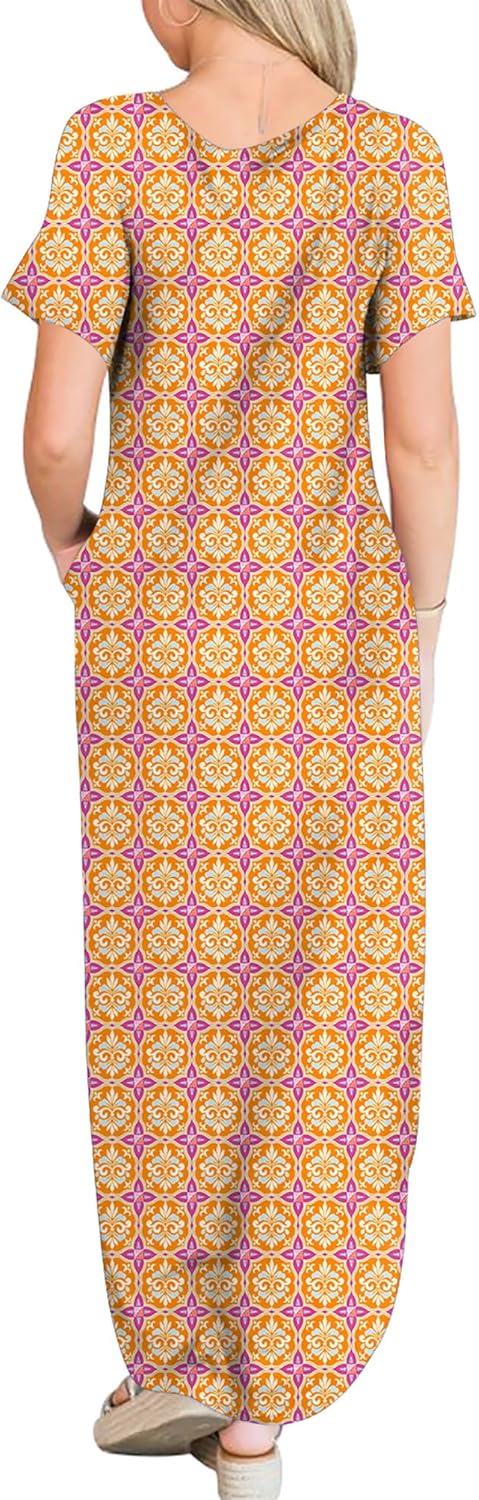 ANRABESS Womens Summer Maxi Dress Short Sleeve Casual Loose Long T Shirt Dresses Split Vacation Beach Sundress Travel Outfits