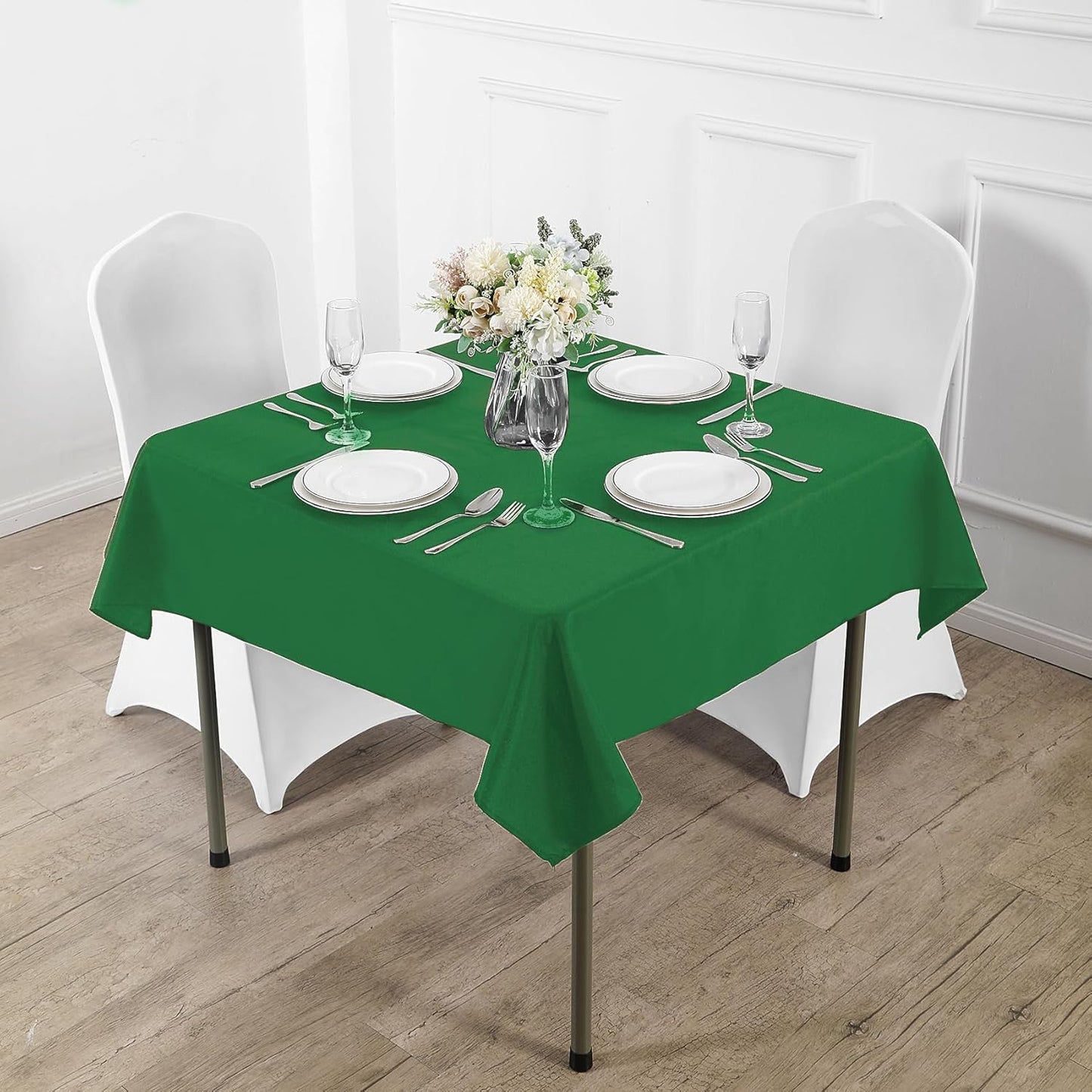 Fokitut 2 Pack Waterproof Square Tablecloth, 90x90 Inch, Stain Resistant and Wrinkle Polyester Table Cloth, Fabric Table Cover for Kitchen Dining, Wedding, Party, Holiday Dinner-Emerald