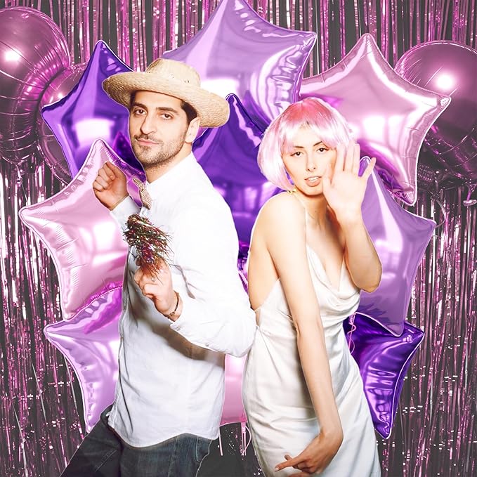Purple Pink Star Foil Balloon, 10PCS Foil Stars Shape Balloons, 18 Inch Metallic Pink and Purple Stars Balloons for Helium Pentagram Balloon for Girls Birthday, Butterfly, Anniversary Party Decoration