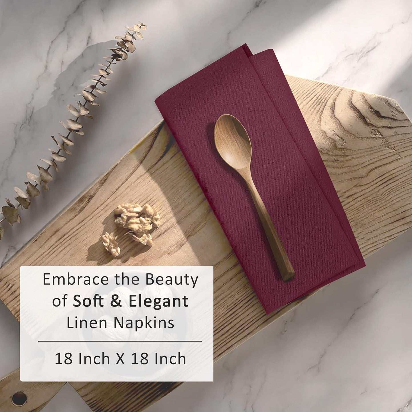 Ruvanti Linen Napkins Set of 6, 18x18 Cloth Napkins, Cotton Linen Blend Napkins Cloth Washable, Soft, Reusable Dinner Napkins for Wedding, Parties, Christmas, Thanksgiving, Everyday Use - Burgundy