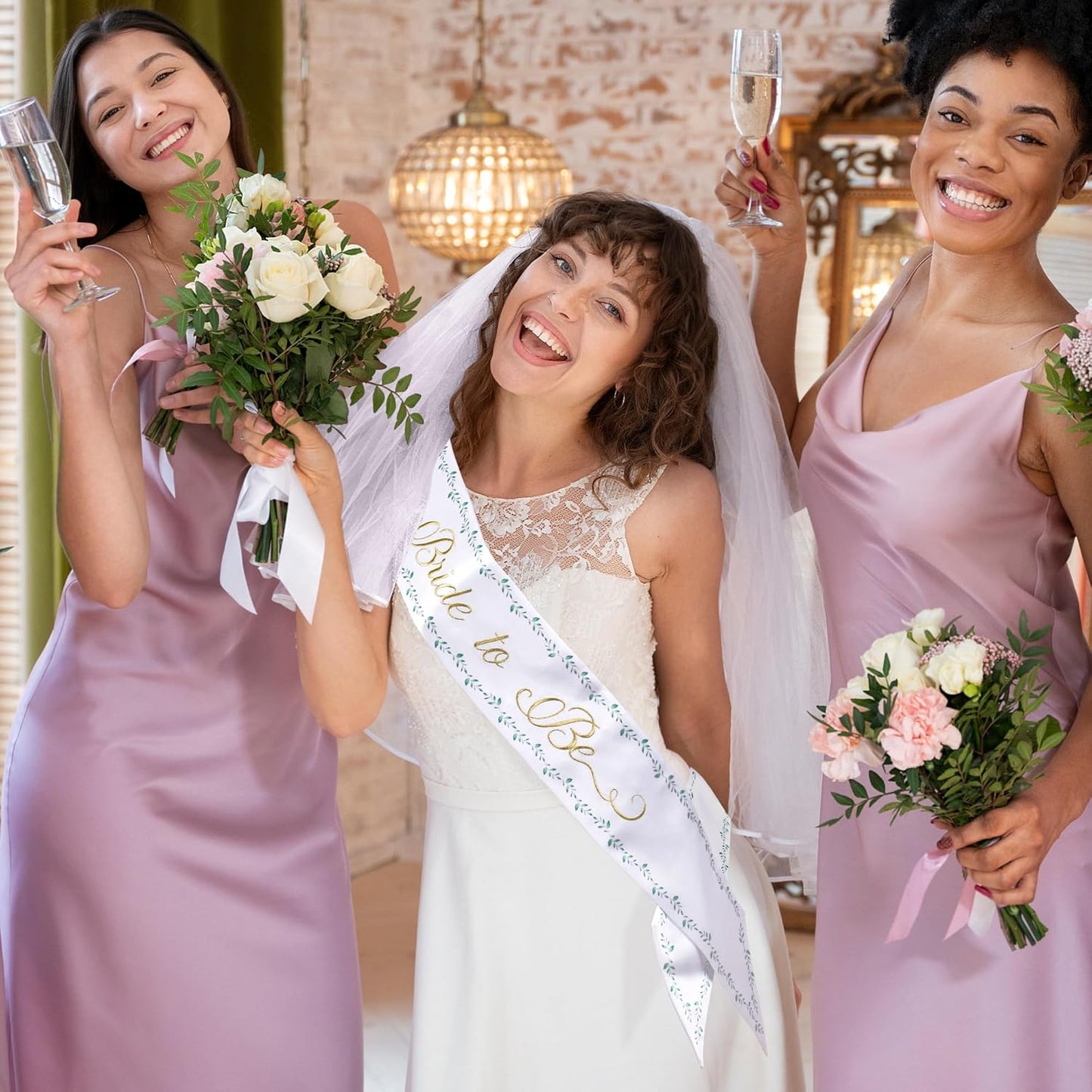 Luxury Bride to Be Sash Set – Embroidered Sash with Colored Trim, Embroidered Veil & Temporary Tattoos – Bridal Shower Hen Night Bachelorette Party Accessories
