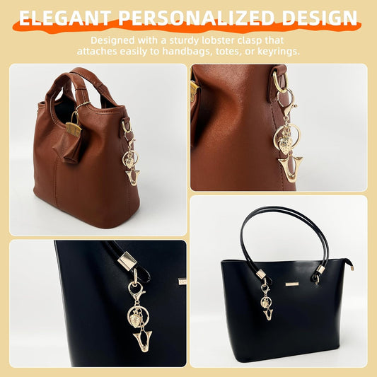 Gold Bubble Heart Initial Bag Charms for Handbags – Cute Initial Letter Keychain for Women, Purse Charms, Gold Gift