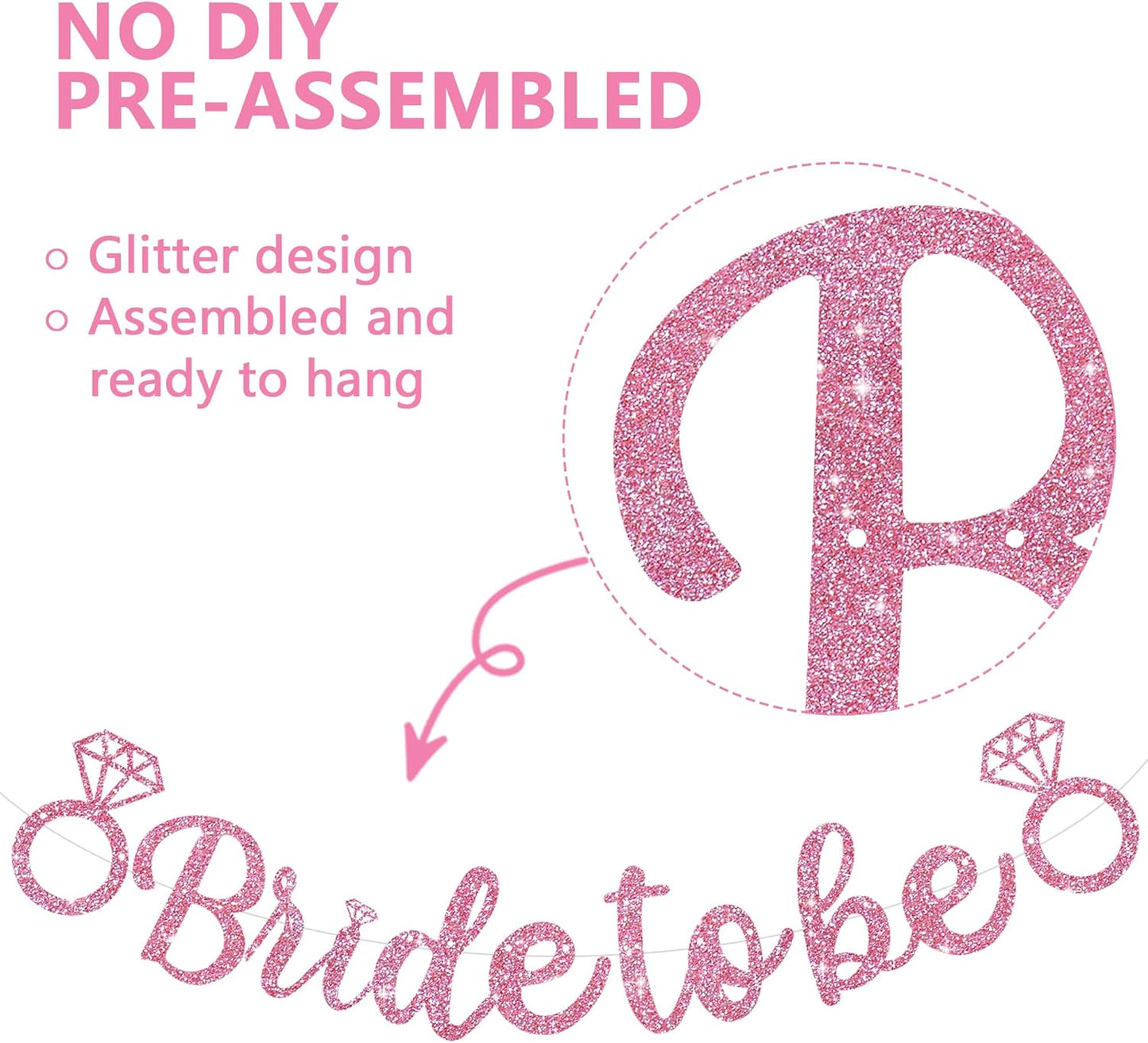 Glitter Pink Bride to Be Banner,Pre-Strung Bridal Shower Sign Garland,Bachelorette Party Decoration Wedding Shower Party Supplies(No DIY)