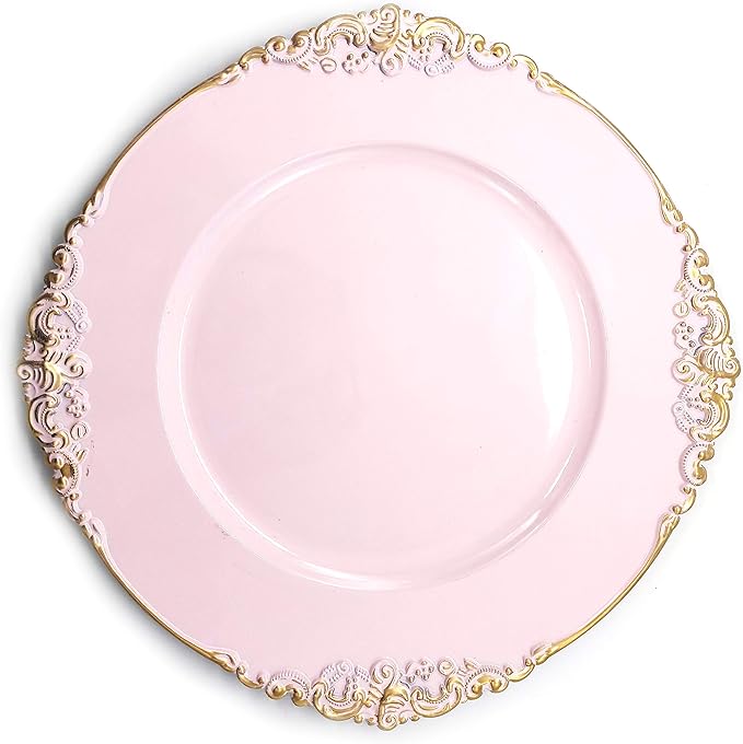 allgala 13-Inch 6-Pack Heavy Quality Round Charger Plates-Floral Pink-HD80345