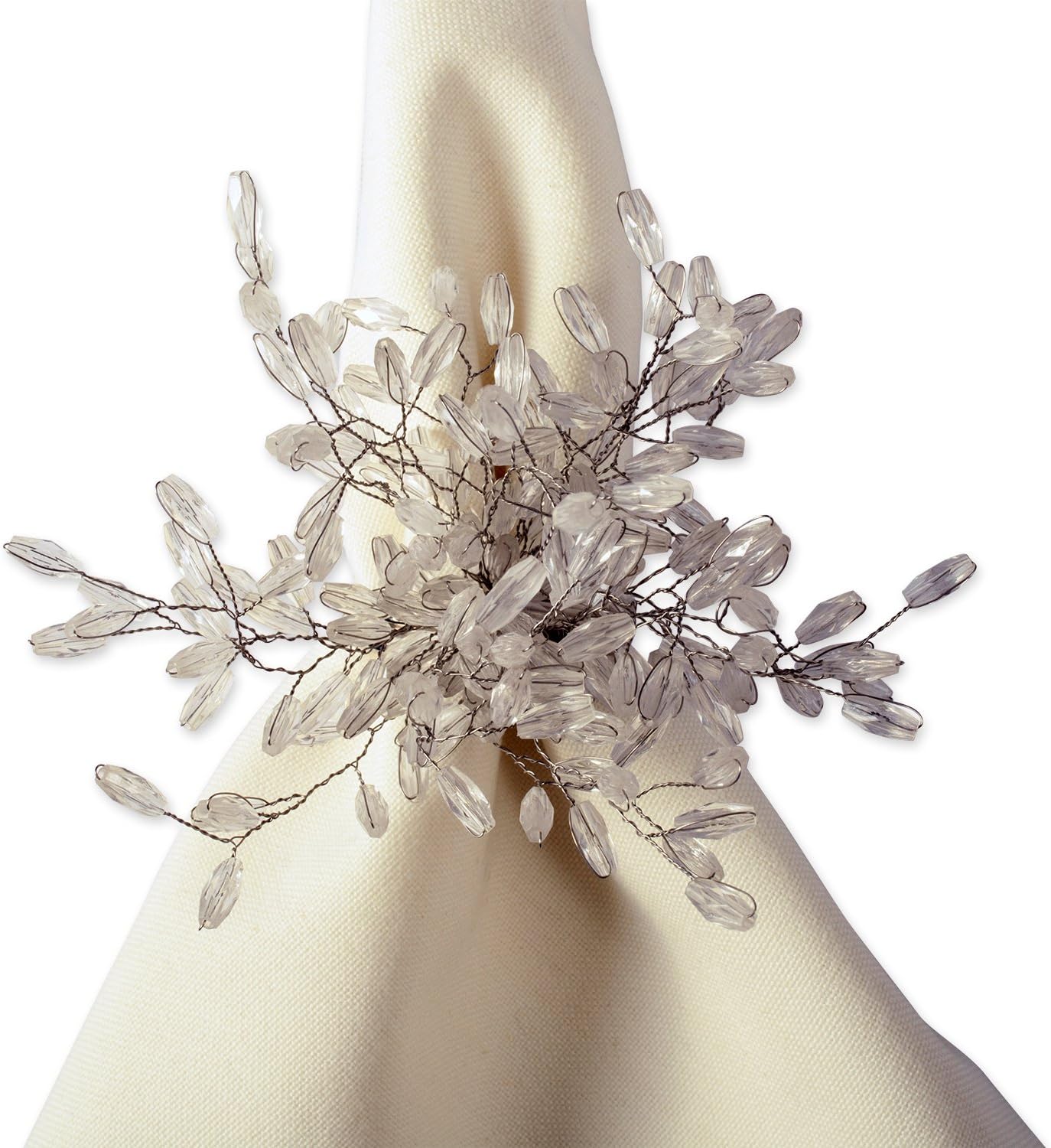 DII Christmas Thanksgiving Holiday Tabletop Décor Collection Decorative Napkin Ring Holder Set, 4" Diameter, Silver Beaded Starburst, 6 Piece
