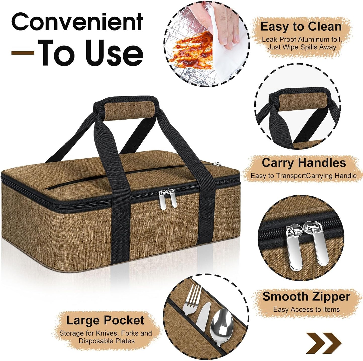 Insulated Casserole Carrier, Portable Casserole Carrier for Hot or Cold Food Lunch Tote Warmer or Cooler Bag, Lasagna Lunch Bag for Potluck Parties- Fits 9" x 13" Baking Dish-Coffee