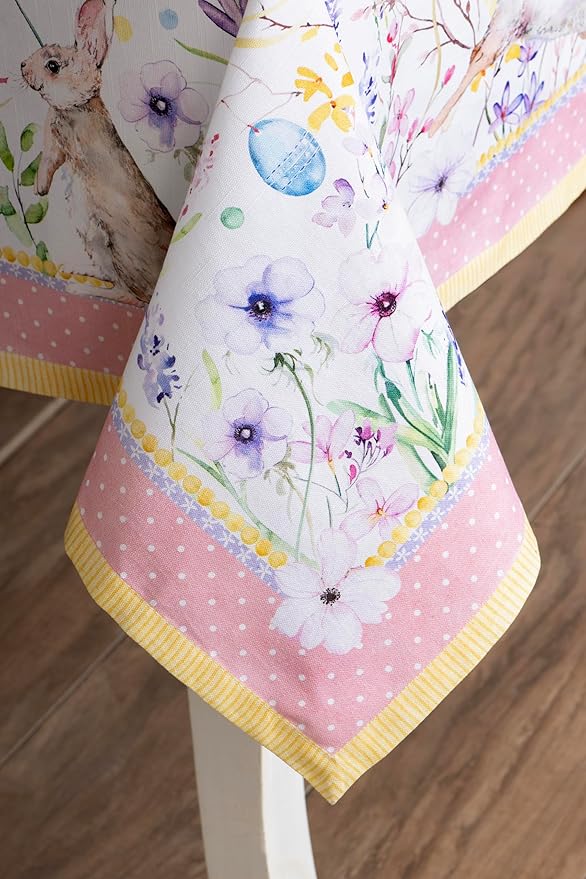 Maison d' Hermine Table Cloth Rectangle Table 100% Cotton 70 x 90 Inches Tablecloth Reusable Decorative for Dining Room Farmhouse Home Valentines Day Decorations Spring Summer - Easter Zest