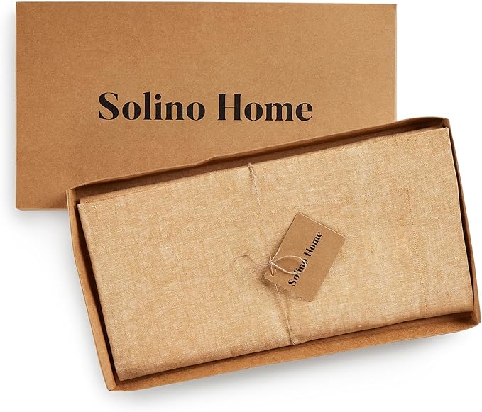 Solino Home Linen Cloth Tablecloth 52 x 52 Inch - 100% Pure Linen Golden Nugget Square Tablecloth - Athena, Machine Washable Table Throw for Spring, Easter