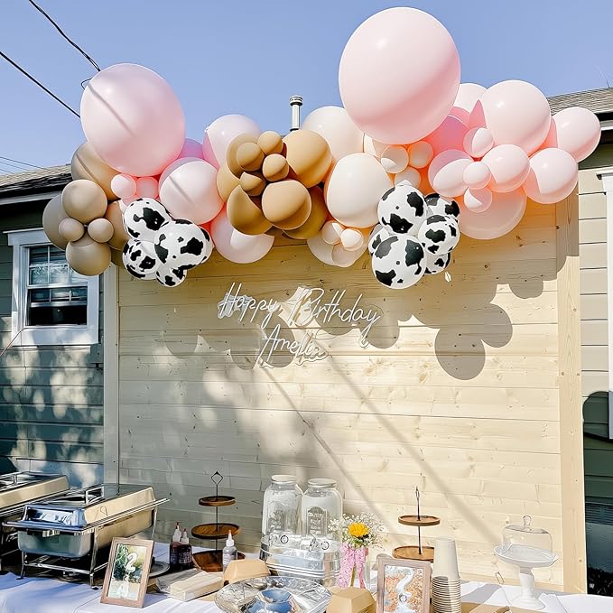 Cowgirl Balloon Dusty Blush Pink Brown Tan Coffee Beige Sand White Ivory Nude Retro Party Balloons Cow Print Balloon for Boho Rodeo Baby Shower Birthday Farm Theme Western Cowgirl Party Decor