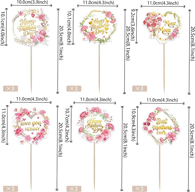 18 PCS Happy Mother's Day Centerpiece Sticks Double Sided Rose Flowers Love Mom Table Centerpieces Best Mom Floral Decorations for Happy Mother's Day Theme Women Birthday Party Centerpieces Supplies