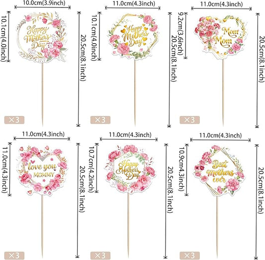 18 PCS Happy Mother's Day Centerpiece Sticks Double Sided Rose Flowers Love Mom Table Centerpieces Best Mom Floral Decorations for Happy Mother's Day Theme Women Birthday Party Centerpieces Supplies