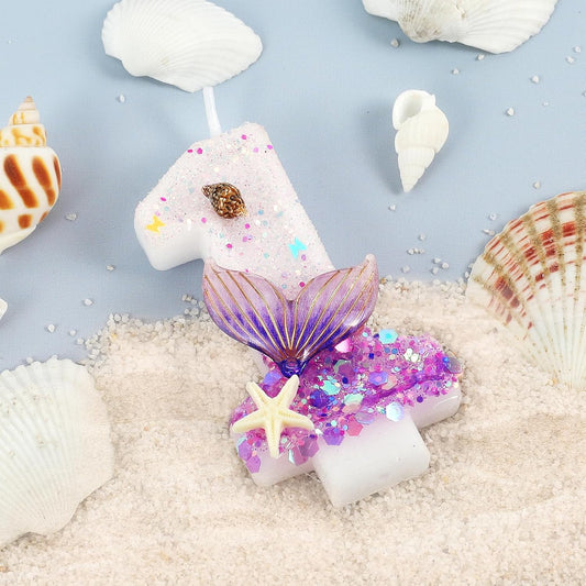 Purple Number 1 Candles Mermaid Birthday Candle 1st Birthday Cake Topper Cupcake Decorations for Girls and Women Party Decor Anniversary Celebrations Supplies Favors