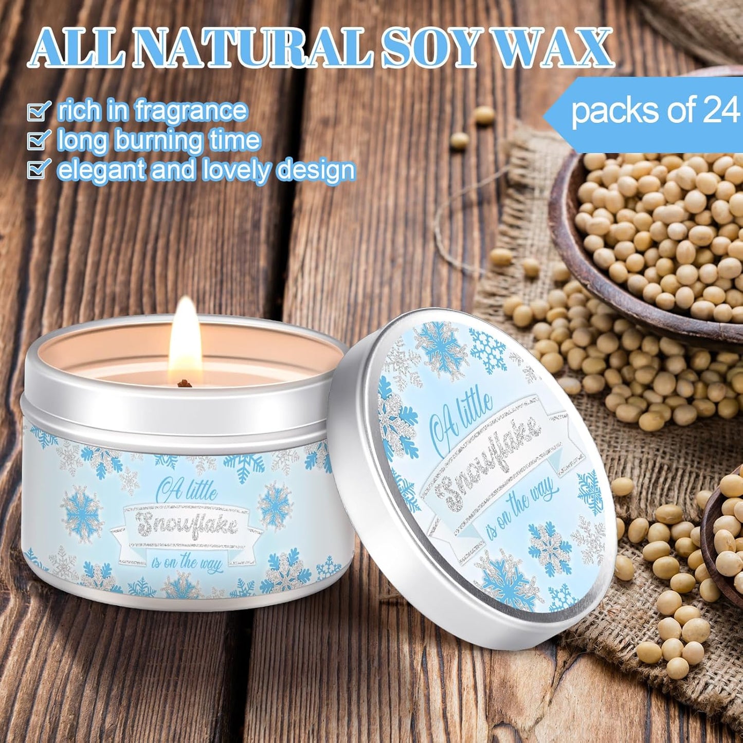 MTLEE 24 Pcs Snowflakes Baby Shower Party Favors Candles Lavender Scented Baby Shower Favors for Guests Rustic Tealights Candles Gender Reveal Return Gifts Girl Boy(1.2 Oz, Blue)