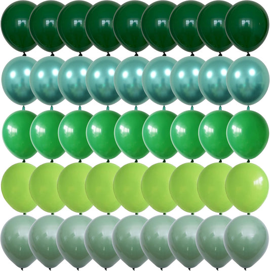 Togvu Green Balloons, 60 Packs 12 Inch Different Shades Dark Emerald Lime Metallic Chrome Olives Sage Latex Balloons for Birthday, Baby Shower, Jungle Safari Party Decoration QQ-5023