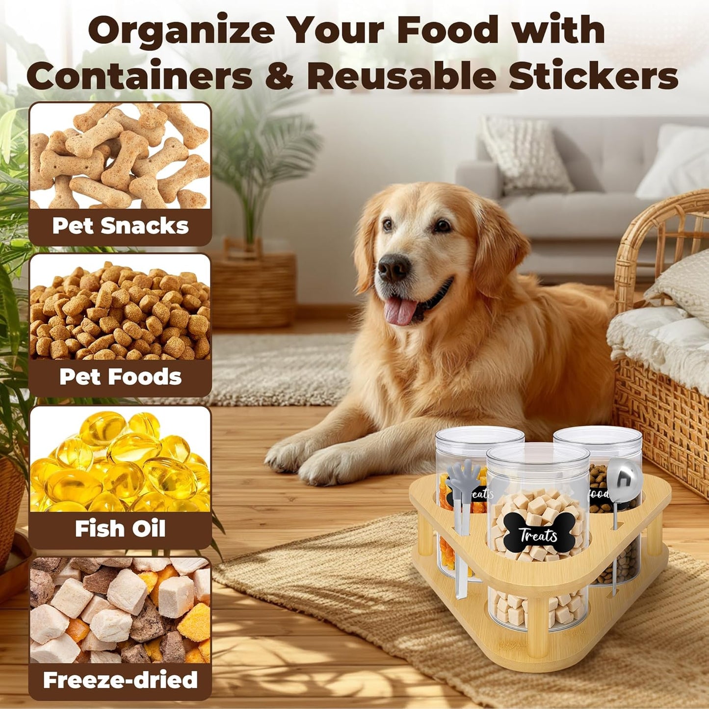 3 Pack Airtight Food Storage Containers with Lids,Clear Food Storage Jar Round Tin,Plastic Storage Canister Kitchen Pantry,Lazy Susan,Labels,Spoon,Food Tong,Pen