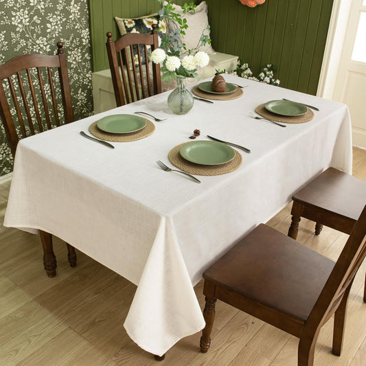 Natural Linen Rectangle Tablecloth, 2 Pack Slubby Textured Fall Lightweight Table Cloth 60 x 84 Inch, Water Resistant Stain Resistant Farmhouse Burlap Table Cover for Kitchen Dining Room, Ivory