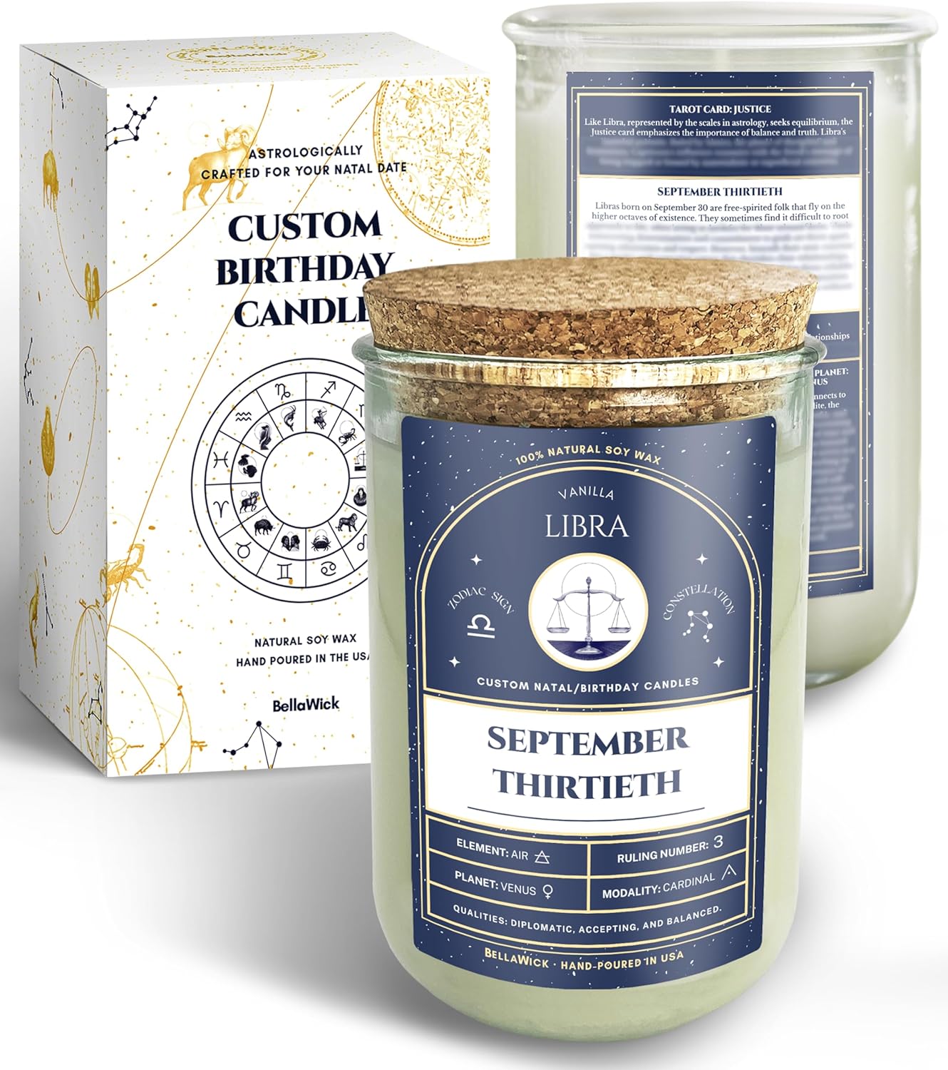 Birthday Candles - Custom Birthdate Astrological Zodiac Scented Candles. Astrology Gifts. All Natural Soy Wax. 75+ Hour Burn Time. Made in USA - September 13