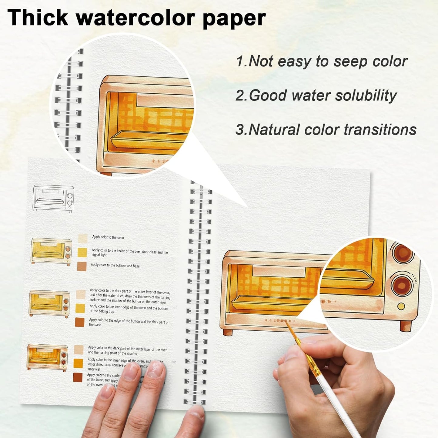 Watercolor Workbooks with Step by Step for Adults Teens - Beginner Watercolor Workbook with 12 Coloring Book Pages -100% Cotton 300gsm/140lb Watercolor Paper(Kitchen)