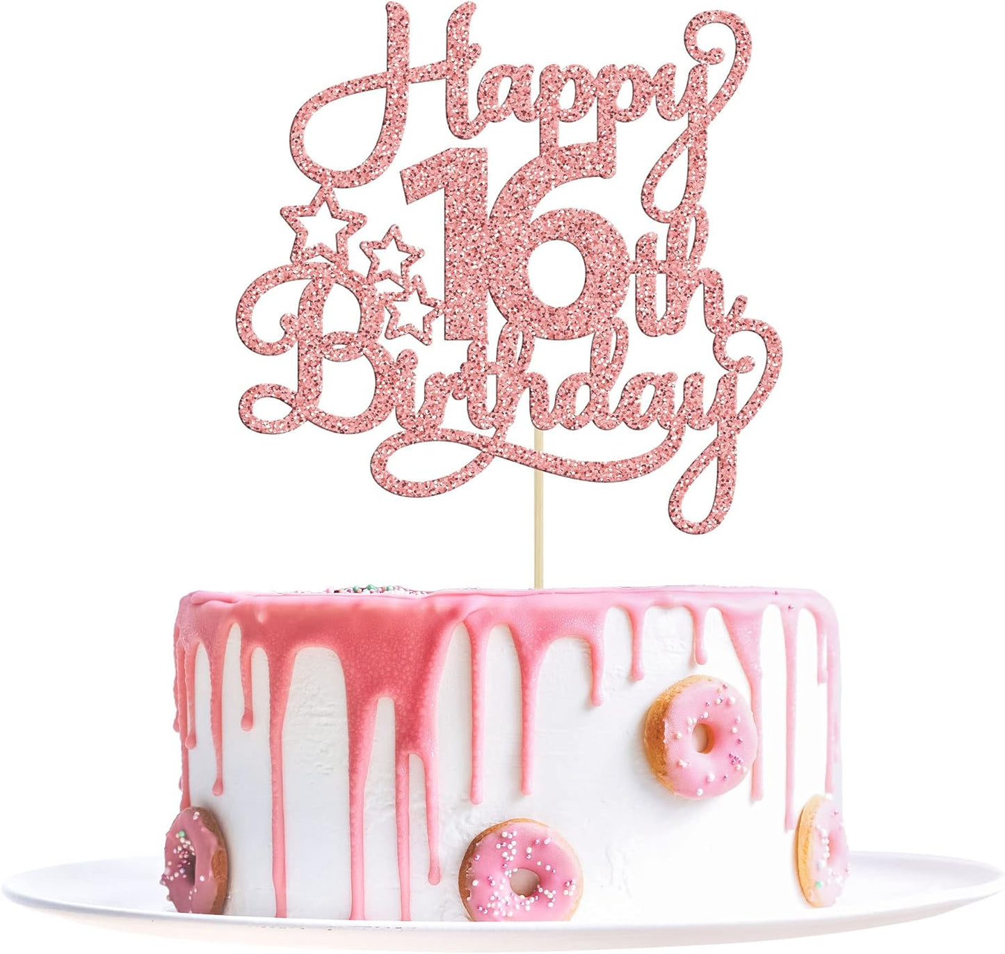 1 Pack Happy 16th Birthday Cake Topper Glitter Sweet 16 Cake Pick Birthday 16th Birthday Cake Decorations for Children 16th Theme Party Supplies Rose Gold