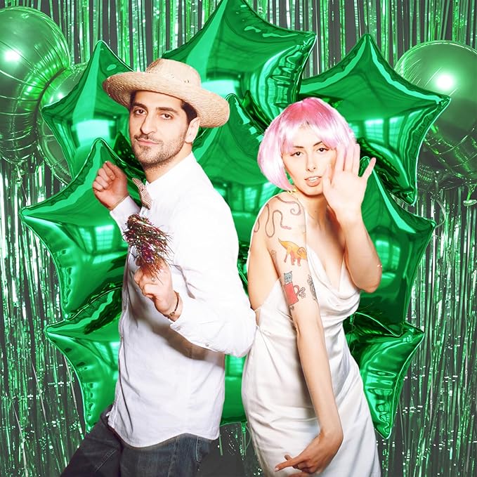 Green Star Balloons Foil, 10PCS Green Foil Stars Shape Balloons, 18 Inch Metallic Stars Balloon for Helium Pentagram Balloon for Birthday, Anniversary, Jungle Theme, Christmas Party Decoration