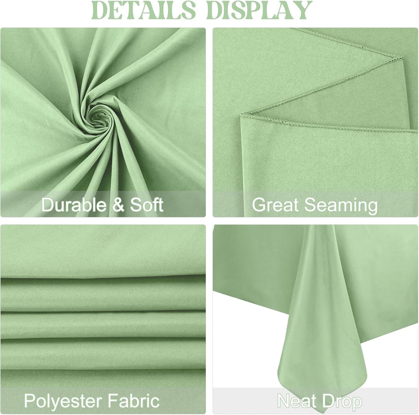 4 Pack Rectangle Tablecloth 60x126 Inch Sage Green Table Cloth for 8 Foot Rectangle Tables Washable Polyester Table Cover for Wedding Dining Tables Parties Banquet（60x126 Sage Green）