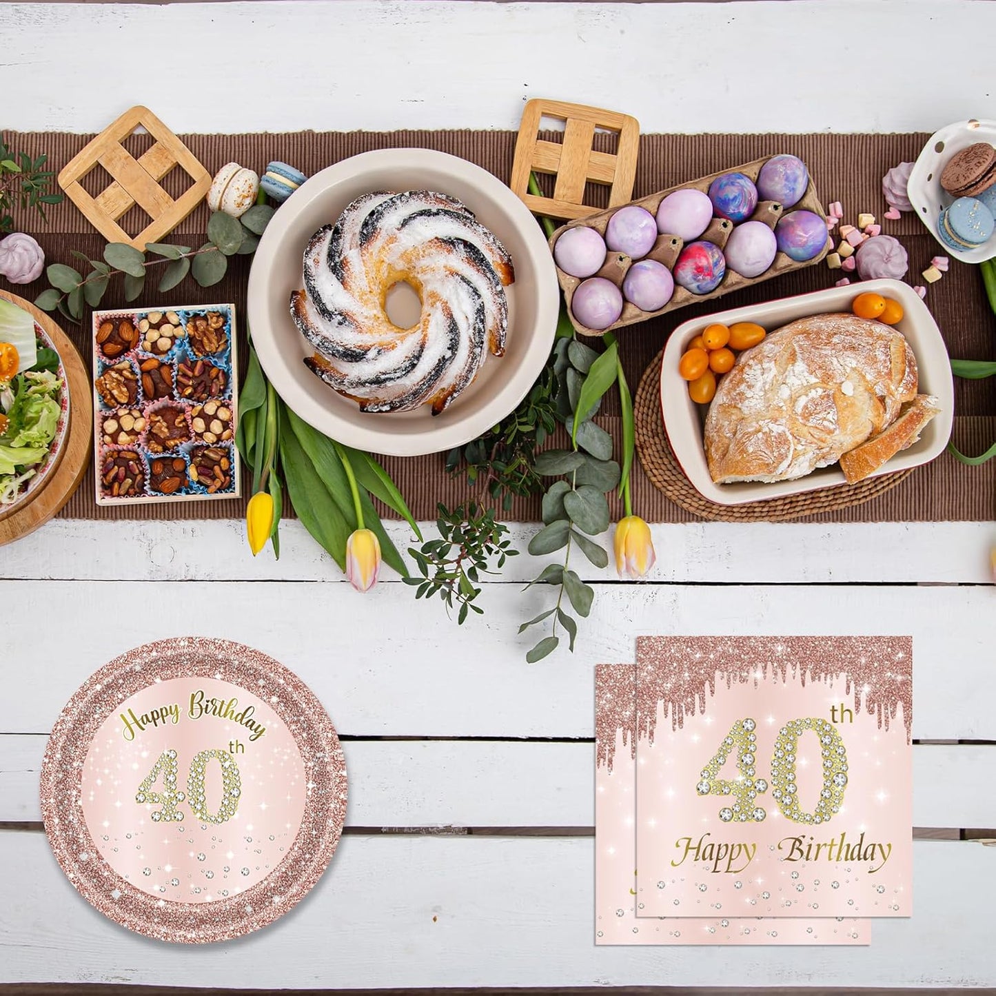 40th Birthday Decorations for Women, Rose Gold Forty Year Old Party Supplies Include 20 Plates 20 Napkins, Pink 40 Aged Birthday Party Tableware