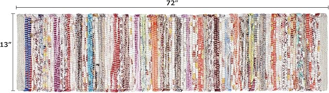 COTTON CRAFT Woven Chindi Table Runner - Handwoven Recycled Cotton Yarn Reversible Tablerunner - Boho Rustic Farmhouse - Everyday Spring Summer Kitchen Dining Table Runner - 13x72 inches - Multicolor