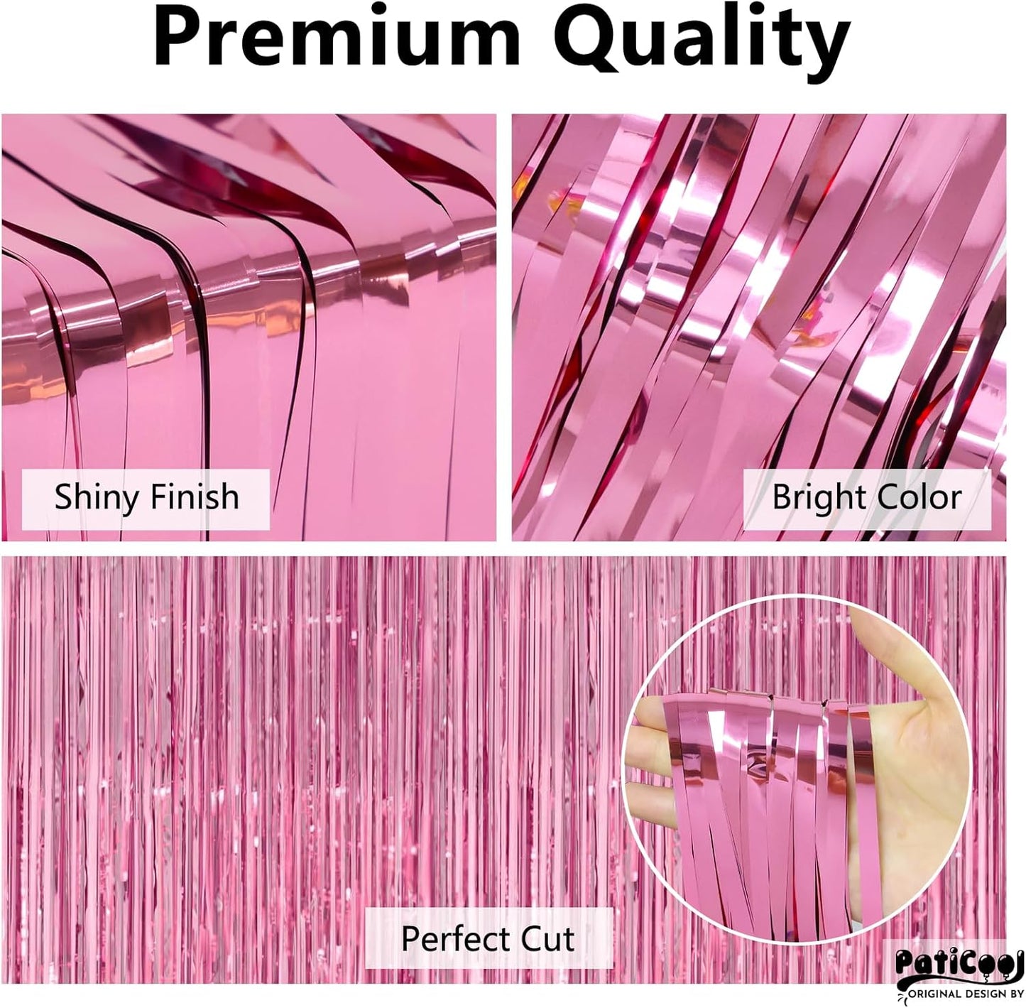 Pink Streamers - Thicken 4 Pack 3.2 x 8.2 FT - Pink Tinsel Foil Fringe Curtains, Photo Booth Props Backdrops for Birthday, Bachelorette, Graduation, Baby Shower Party Decorations